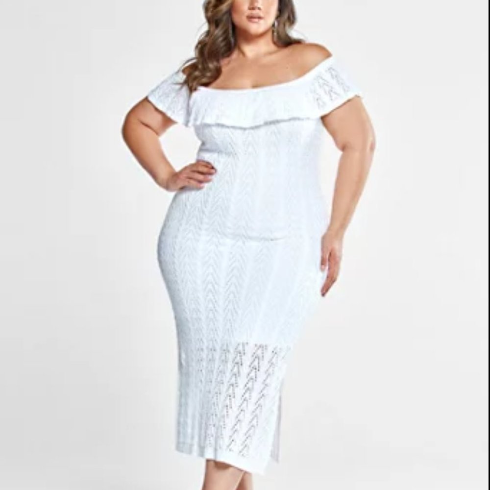 #10❤️ FTF GEORGINA OFF THE SHOULDER CROCHET DRESS WITH SLIT